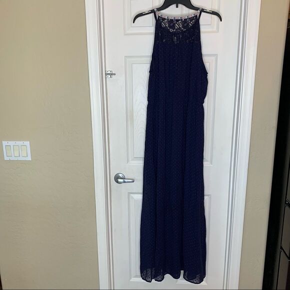 Daniel Rainn Women's Maxi Dress Size Extra Large Lace Yoke Solid Blue Lined - Picture 11 of 14